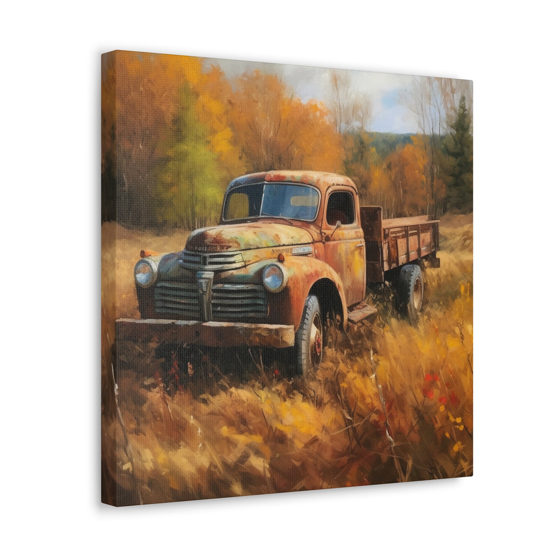 Antique truck in a rural autumn field wall decor
