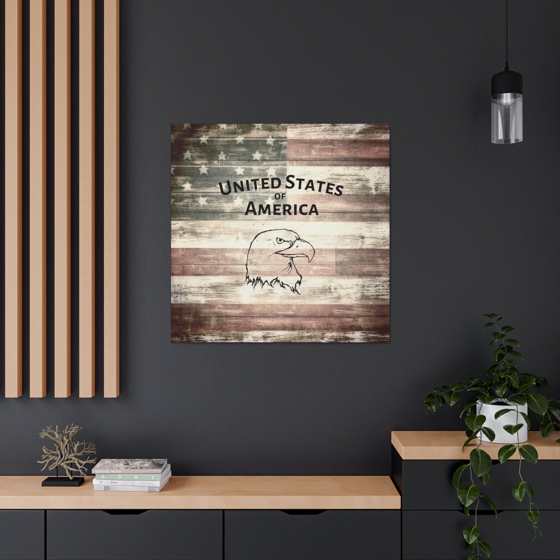Large patriotic canvas with eagle and flag
