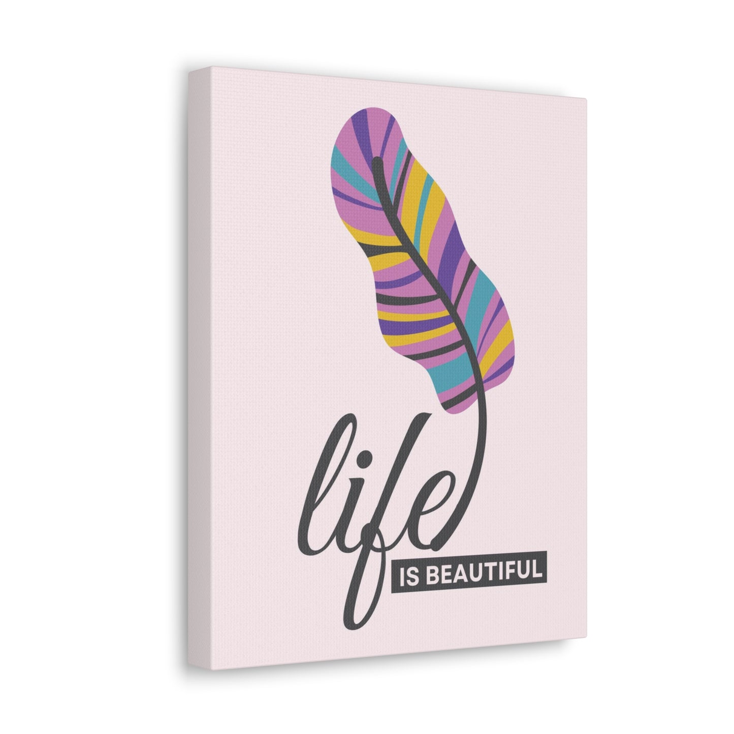 Soft pink wall art featuring "Life is Beautiful" text
