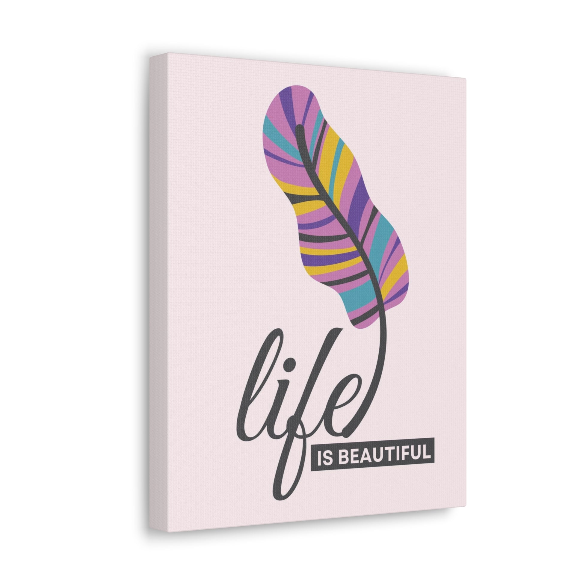 Soft pink wall art featuring "Life is Beautiful" text
