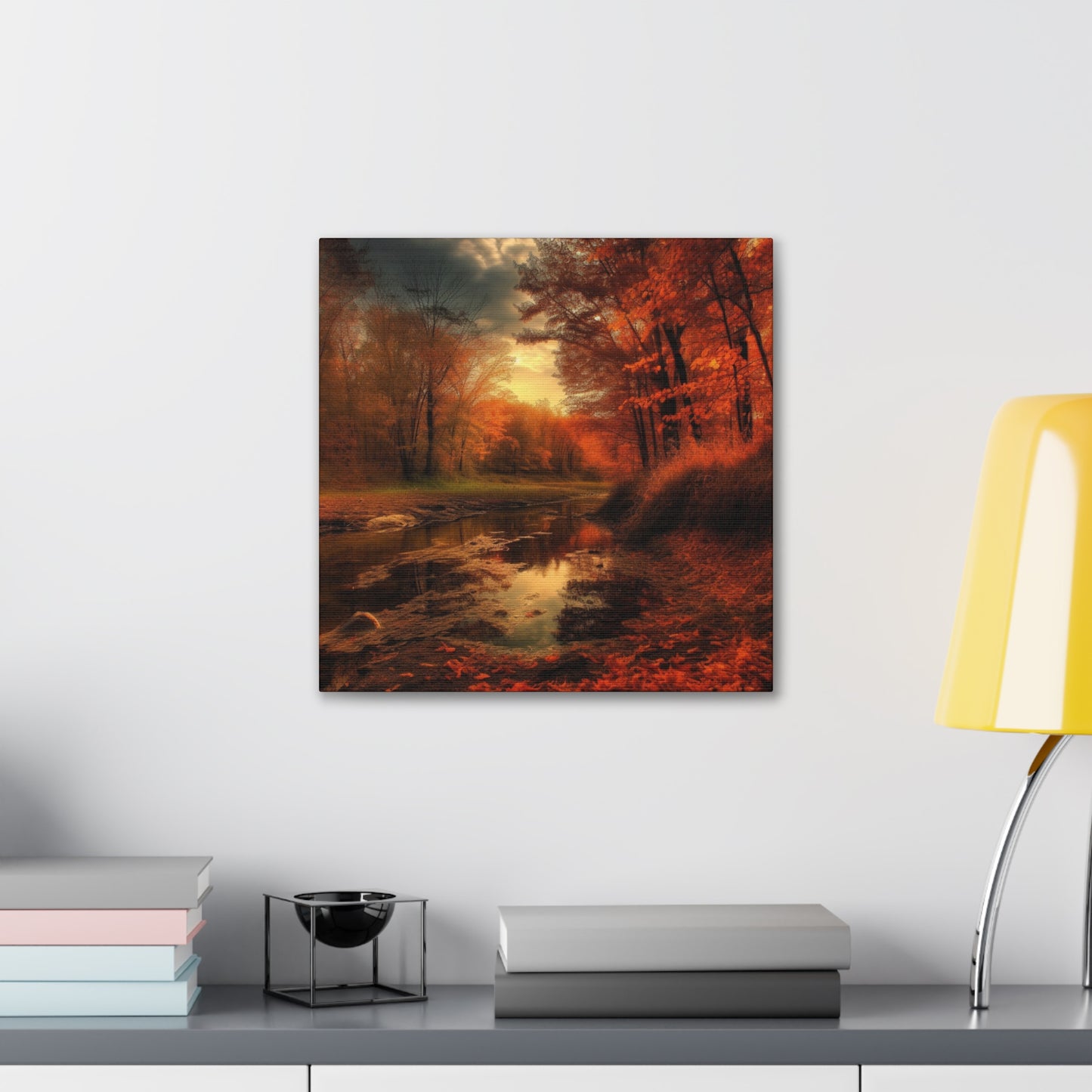 Large autumn canvas with creek reflection
