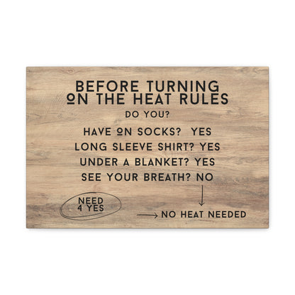 Funny home decor canvas with thermostat rules and checklist

