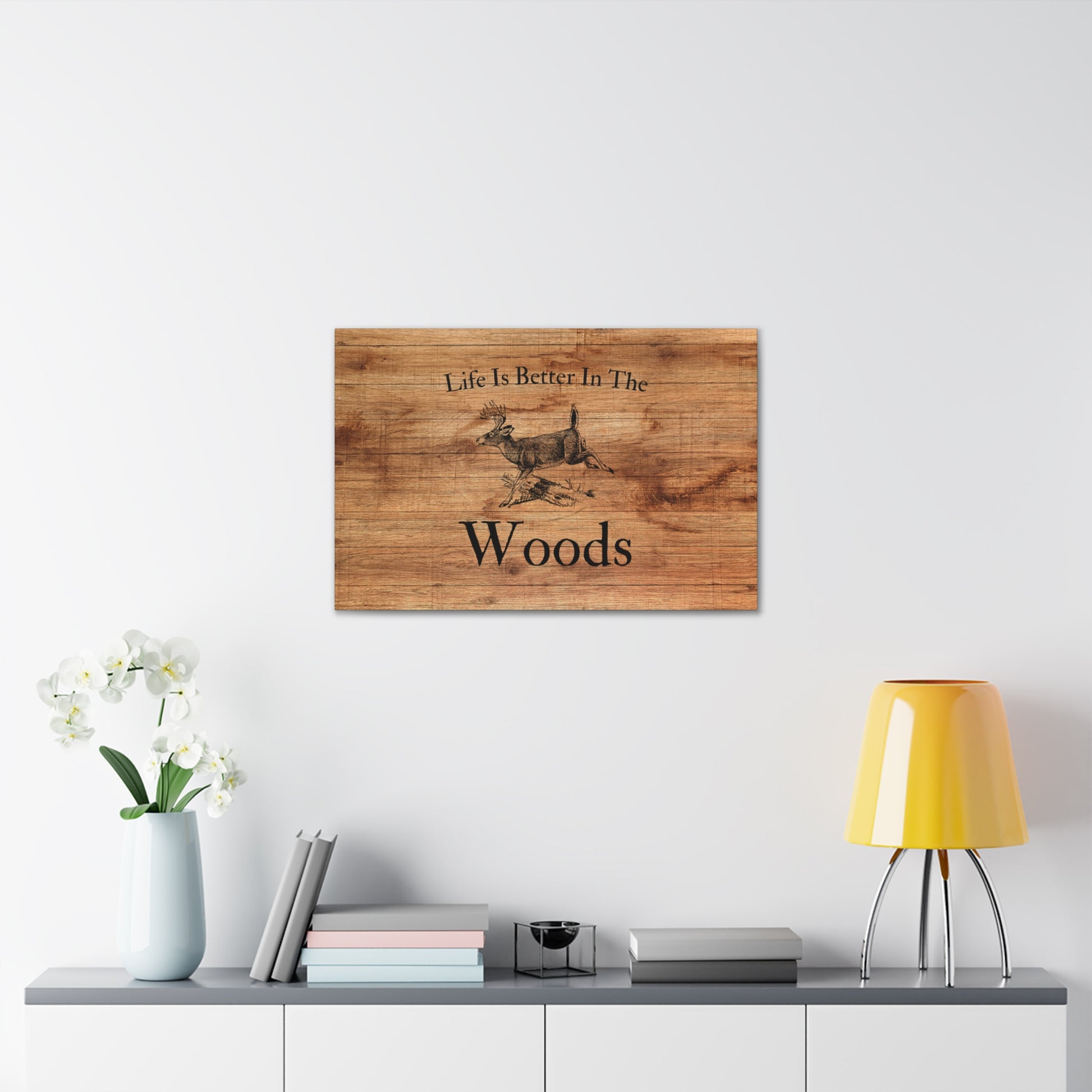 Forest quote wall art with deer graphic
