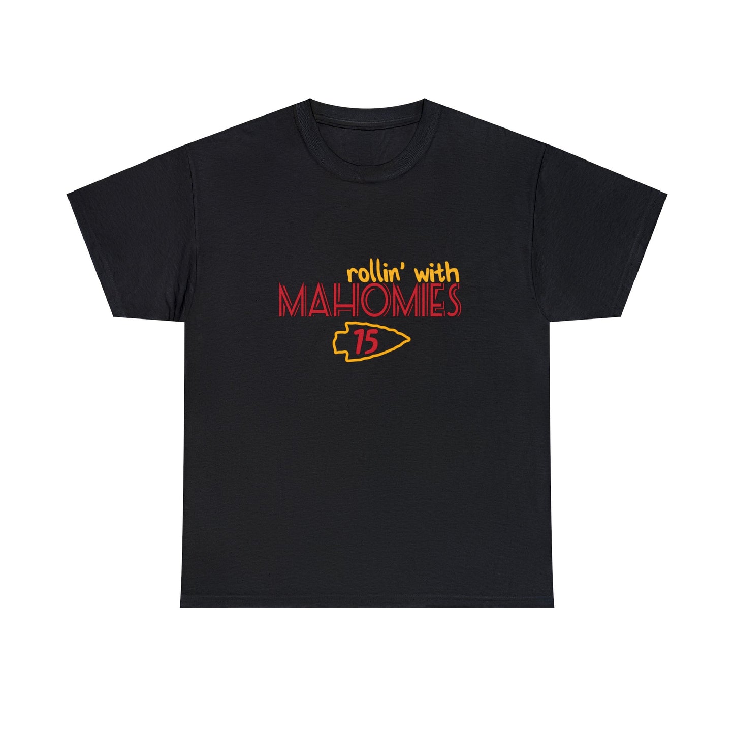 "Rollin With Mahomies" Kansas City Chiefs fan T-shirt with Patrick Mahomes tribute.