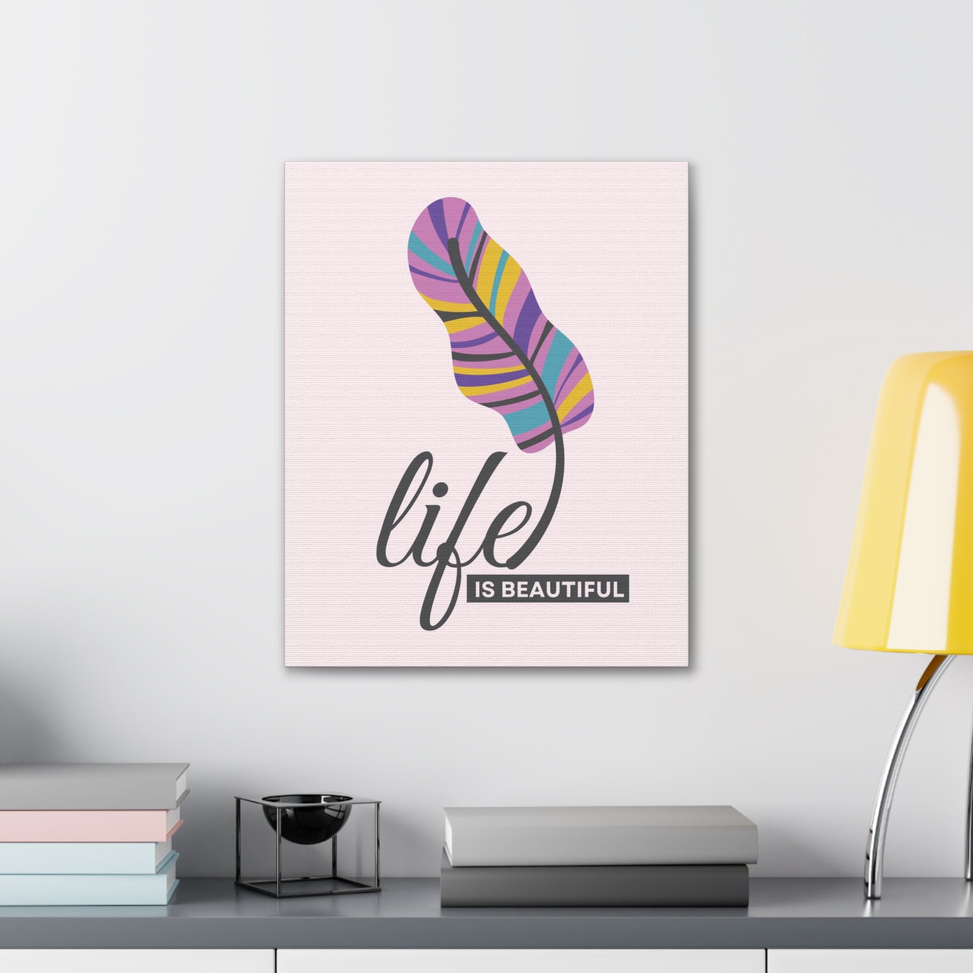 High-quality pink wall art styled above a desk for motivation
