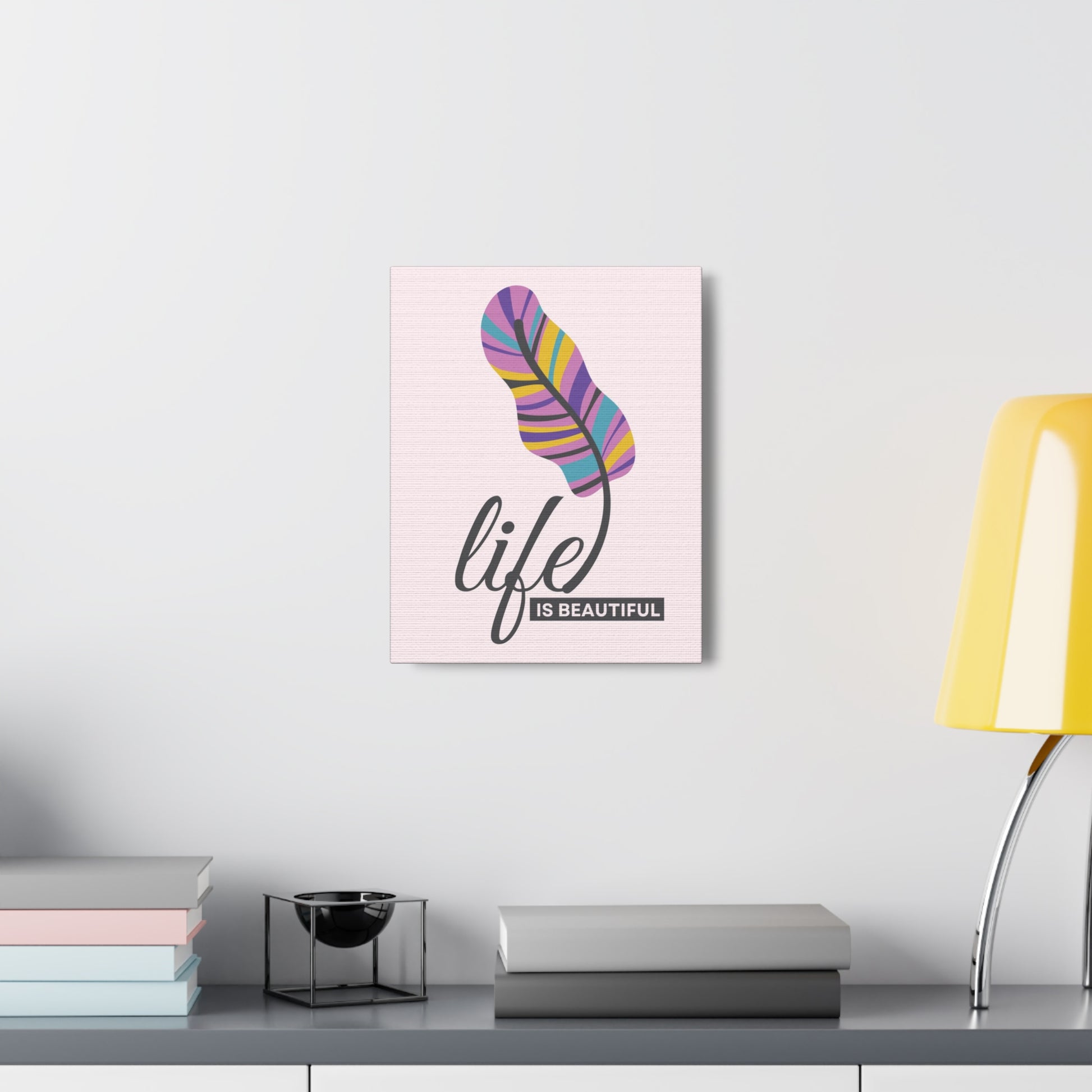 Inspirational vertical canvas print with uplifting message
