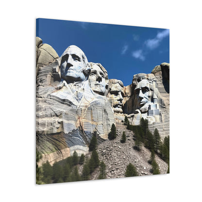 Historical wall art with Mount Rushmore on a bright day
