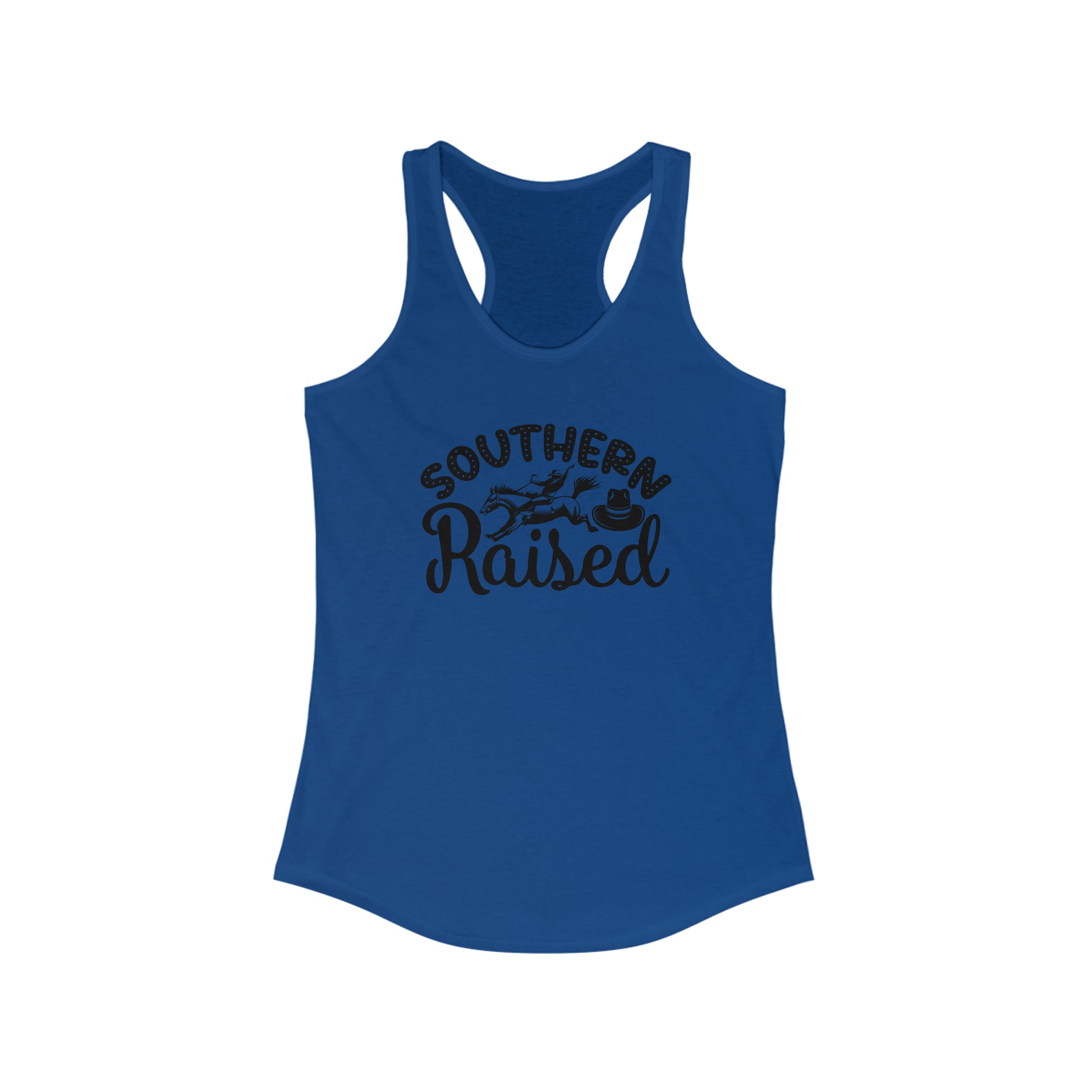 Country girl tank top with Southern Raised text and cowboy graphic

