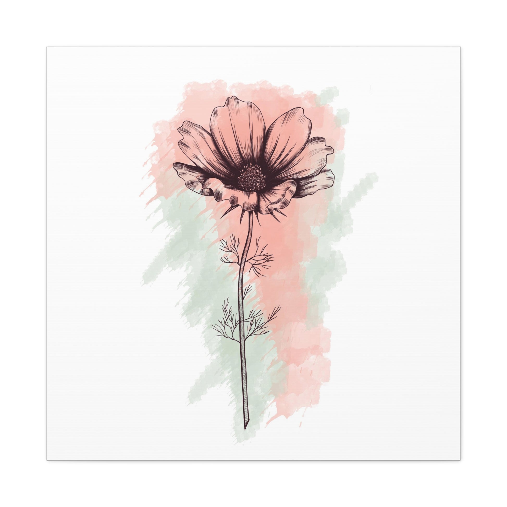 Clean and simple floral wall art with pink watercolor flower
