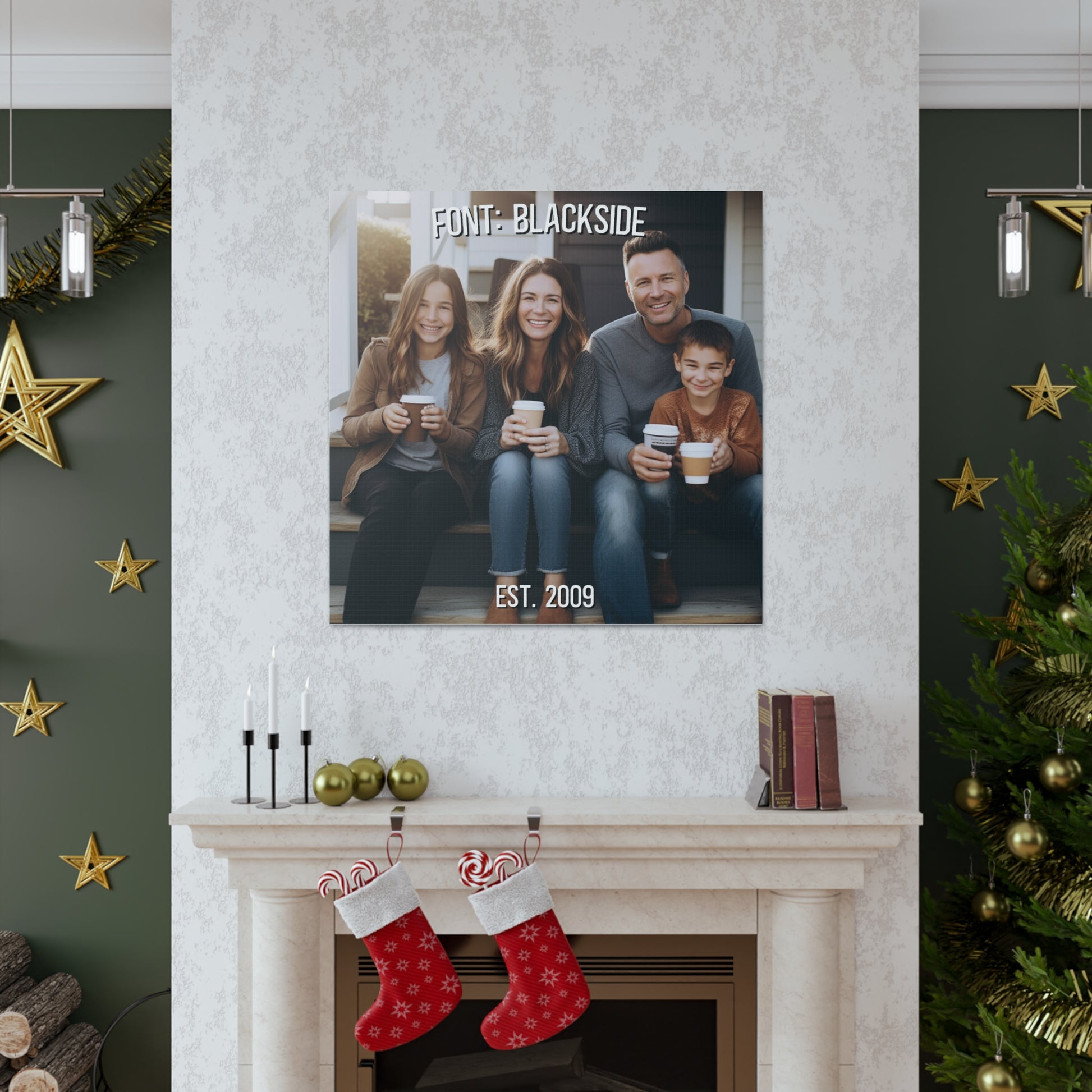 Family portrait canvas with personalized est. year text
