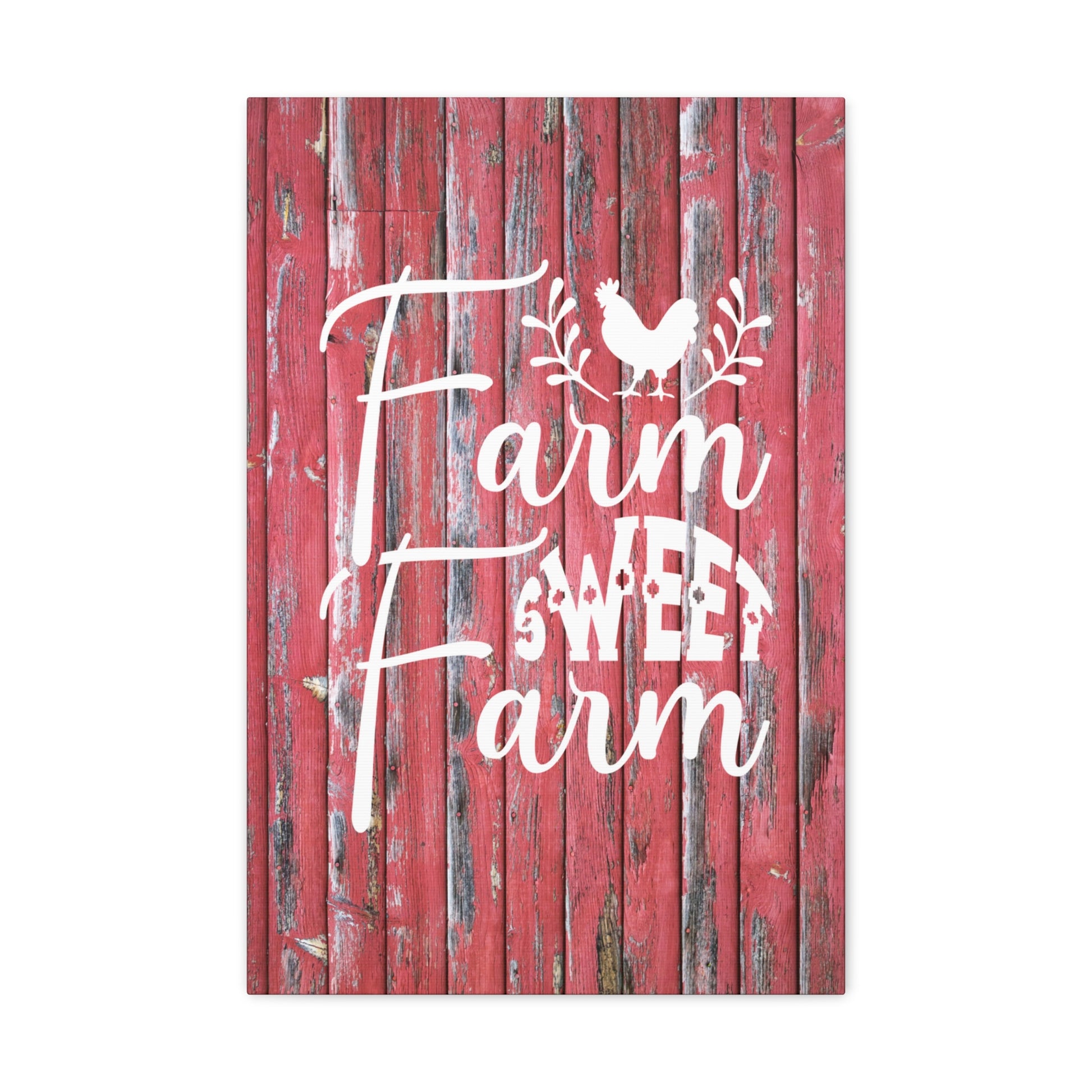 Farmhouse decor canvas with bold red background and white text
