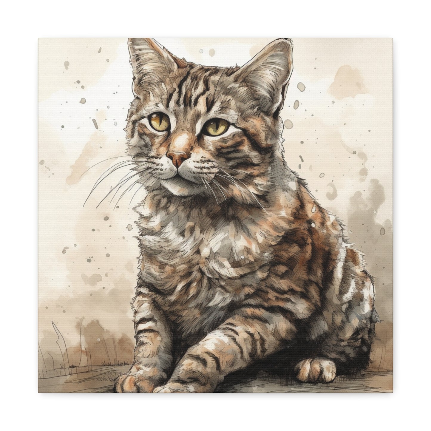 Playful kitten wall art with a vibrant, bright background
