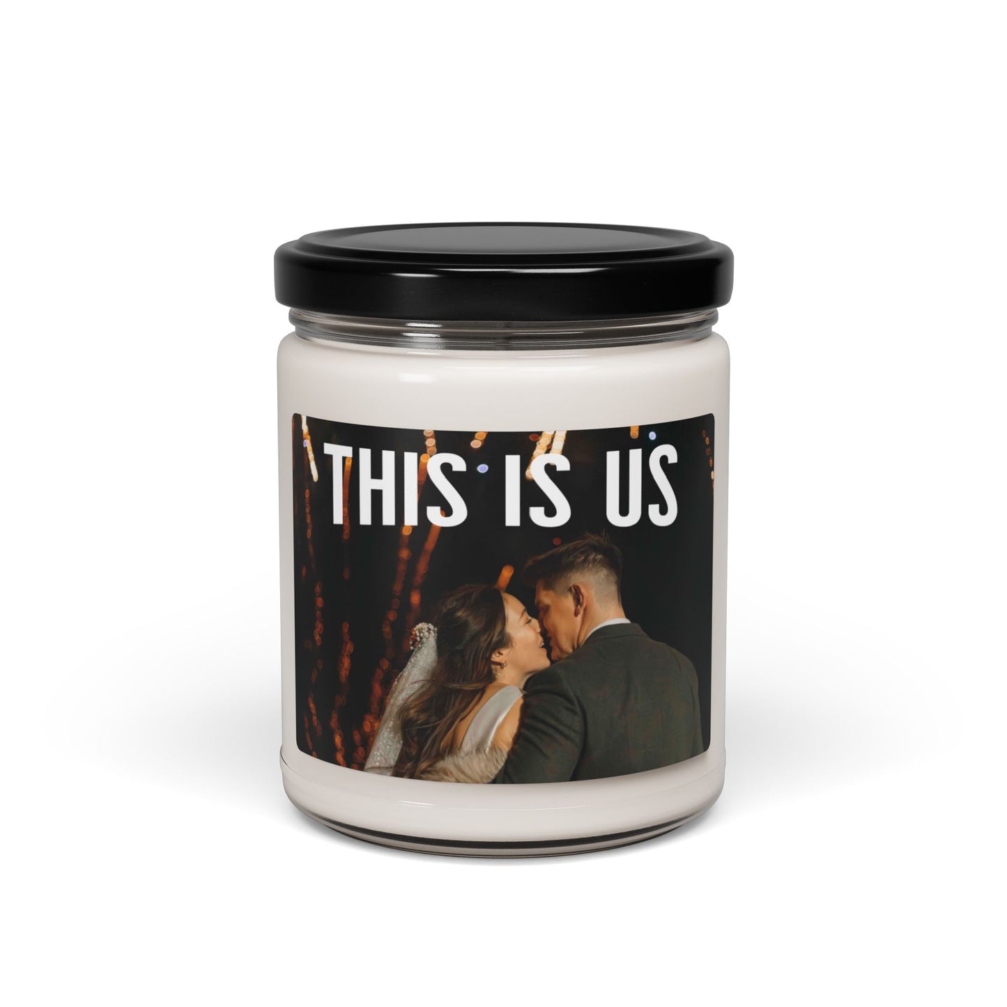 Custom photo candle with personalized message
