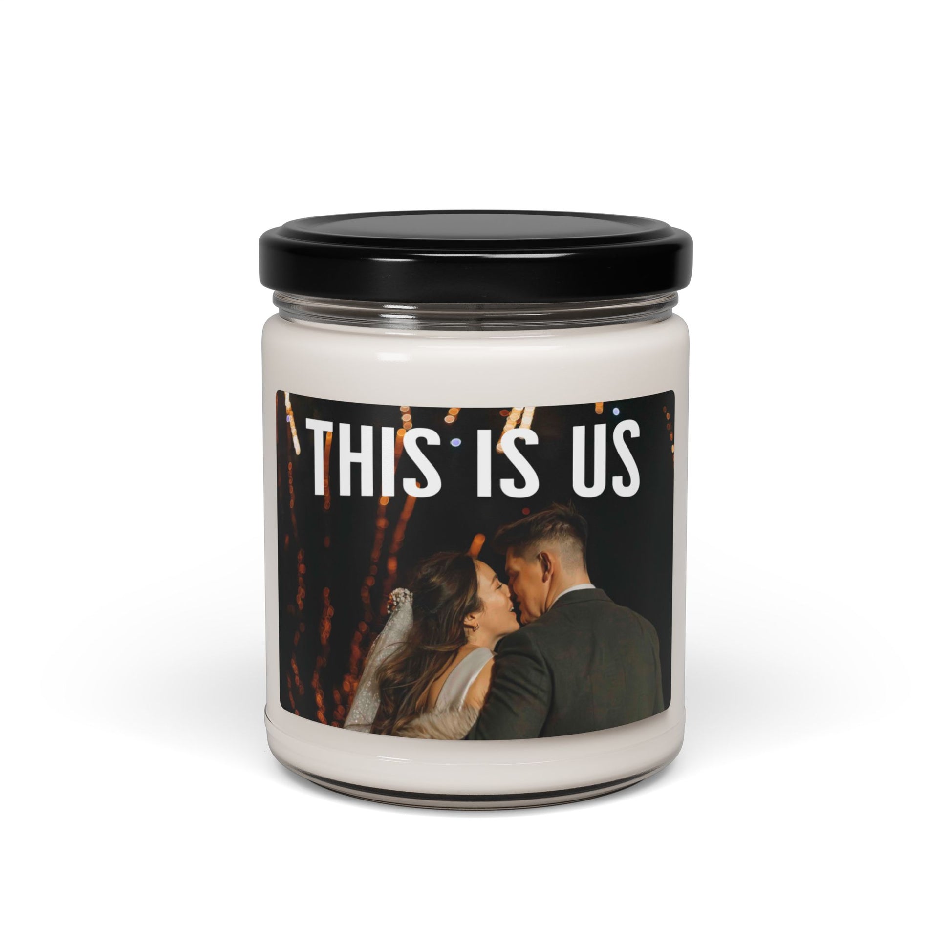 Custom photo candle with personalized message
