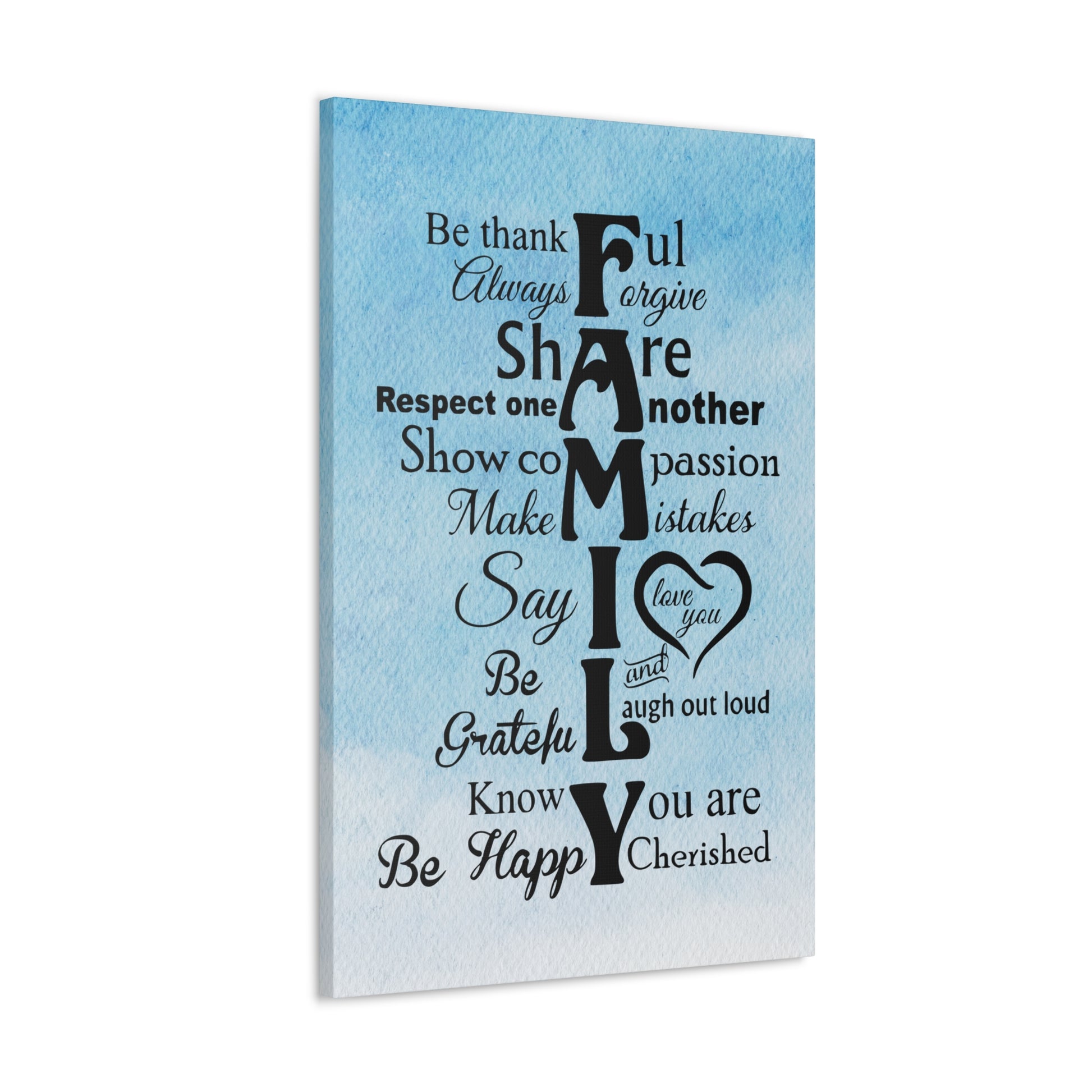 Family canvas print with light blue to white gradient background
