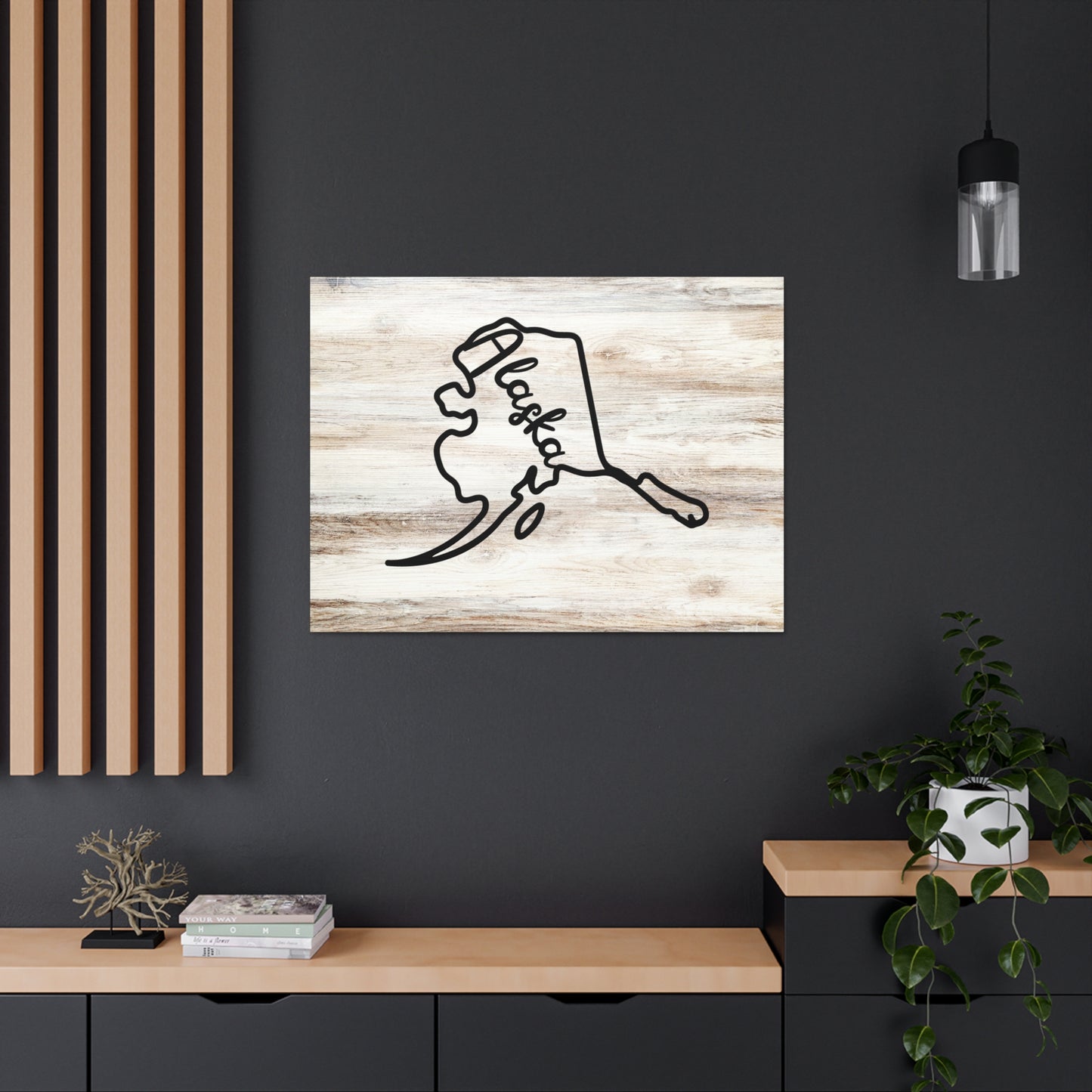 Wooden Alaska state decor on canvas
