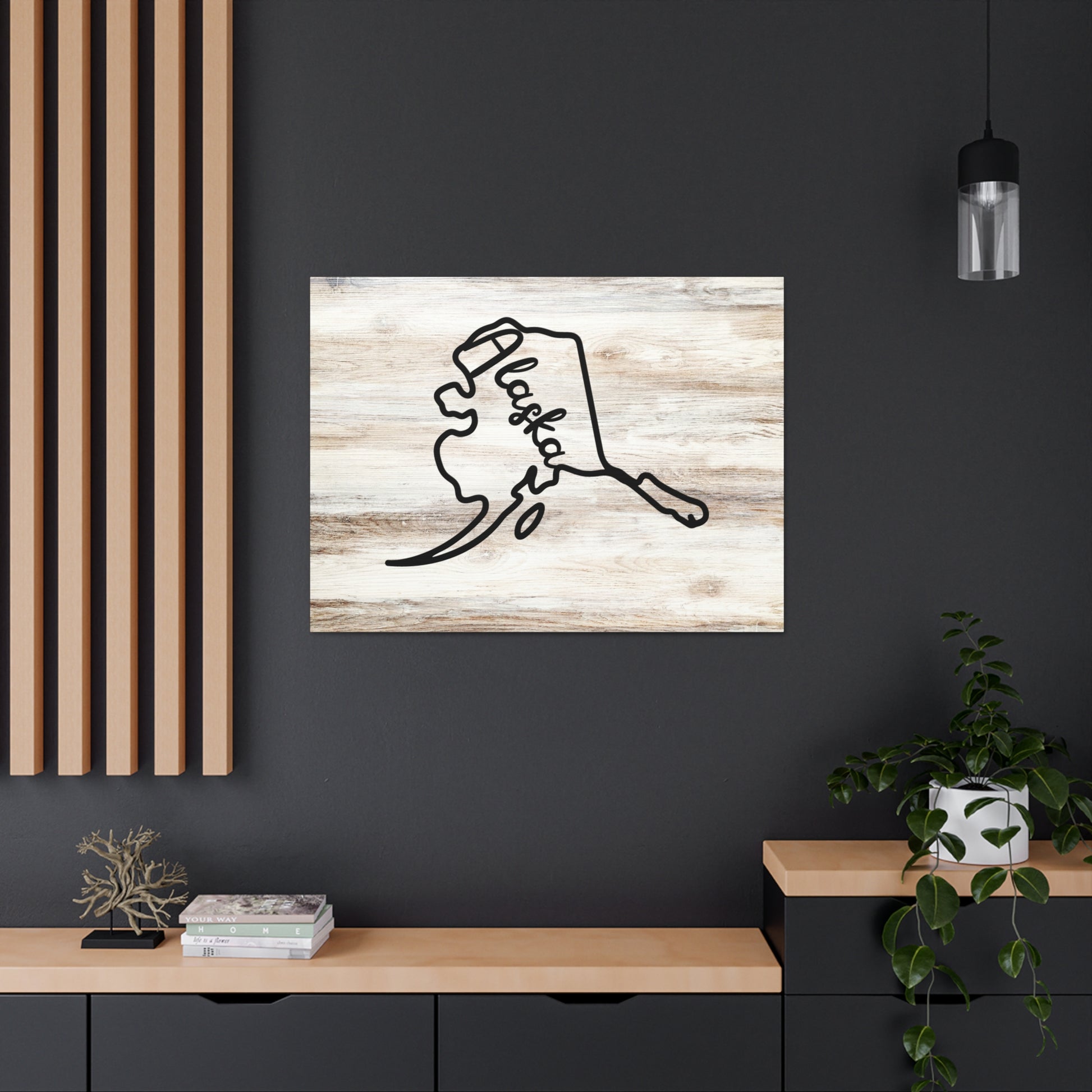 Wooden Alaska state decor on canvas
