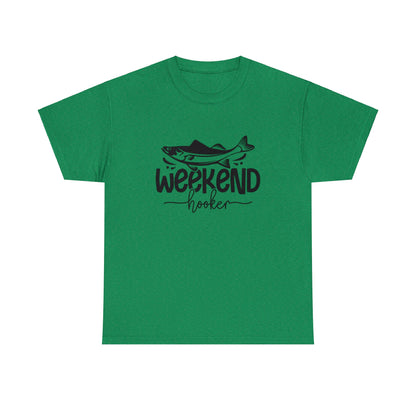 Men's fishing shirt with humorous Weekend Hooker print
