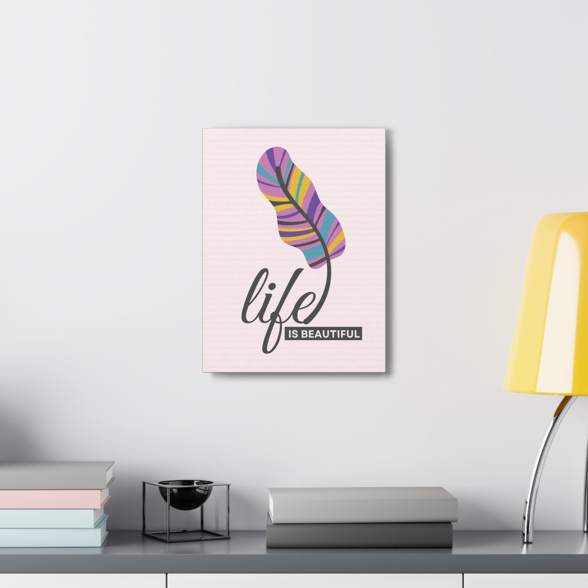 Peaceful and feminine feather canvas print for boho spaces
