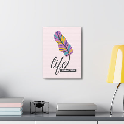 Peaceful and feminine feather canvas print for boho spaces
