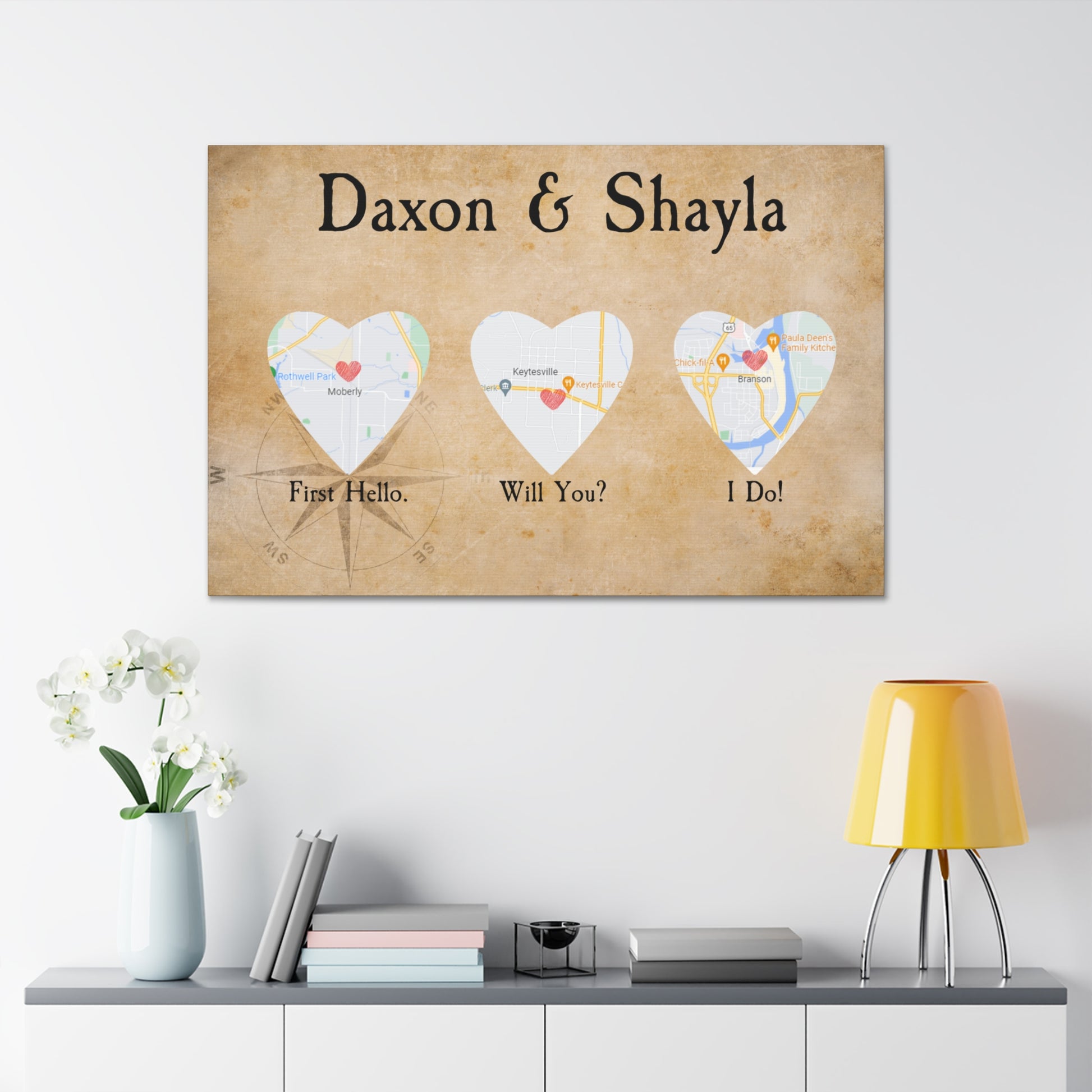 Unique wedding or anniversary gift featuring custom map details.

