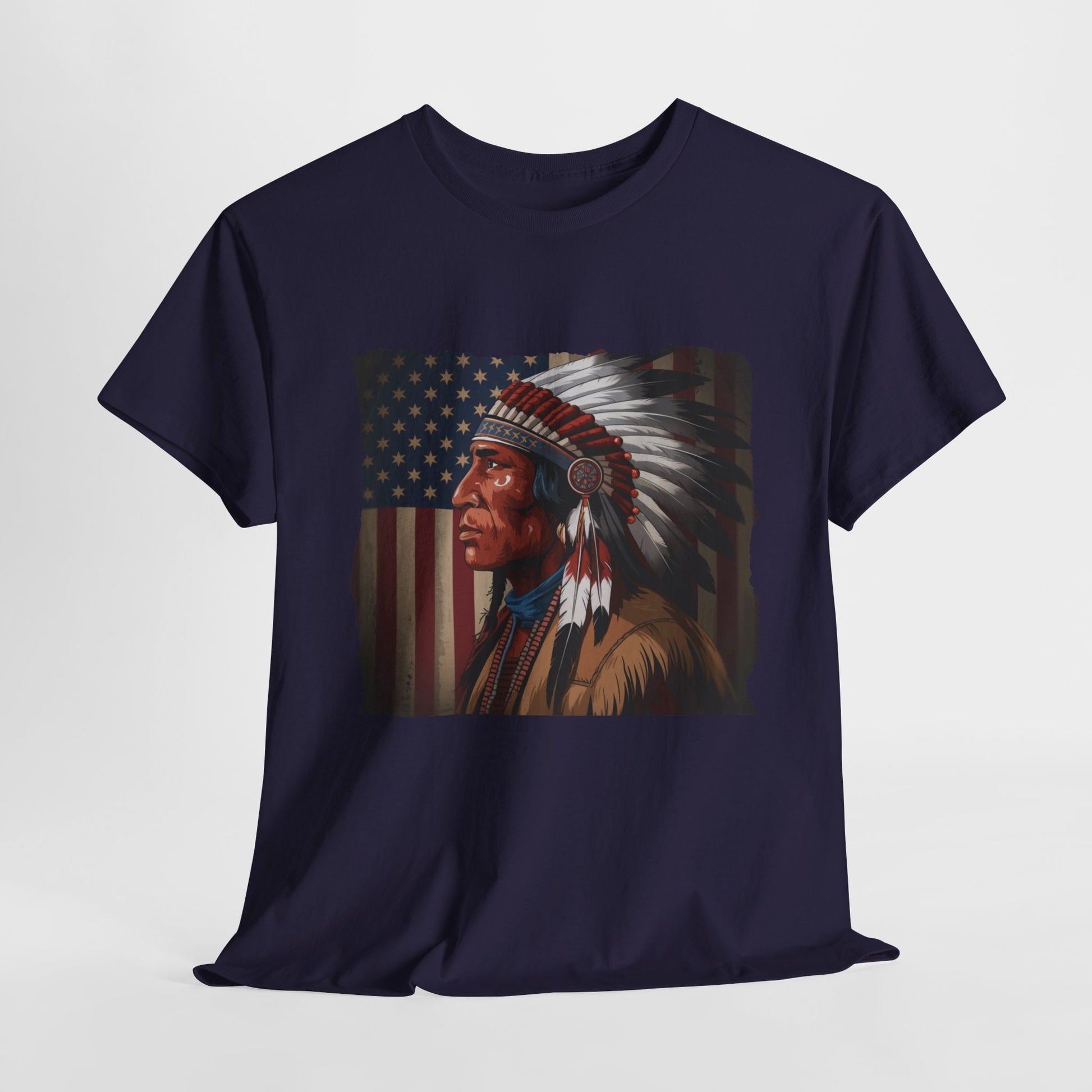 Heritage-inspired Native American t-shirt with patriotic flair
