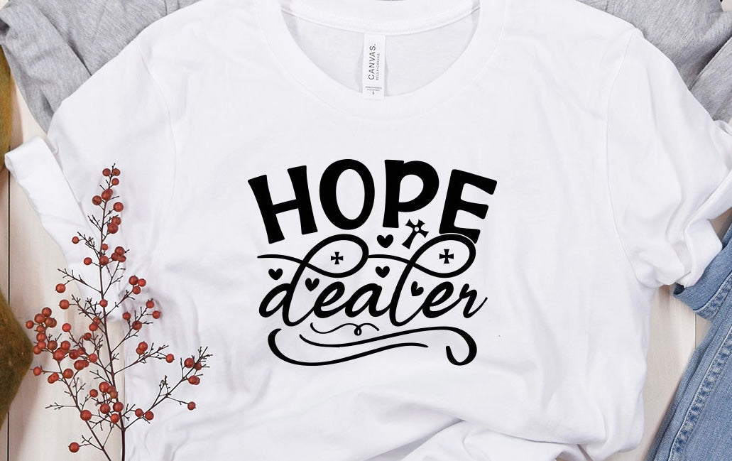 Hope Dealer t-shirt with bold typography for positivity
