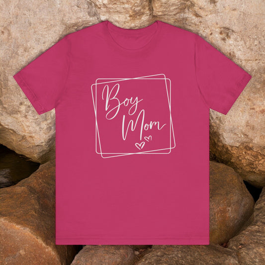 Stylish 'Boy Mom' T-Shirt with Heart Accents - Shop Now
