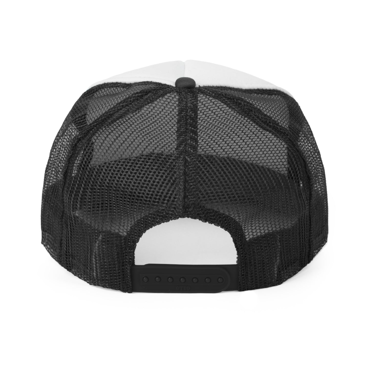 Mesh back trucker hat with sexual humor text
