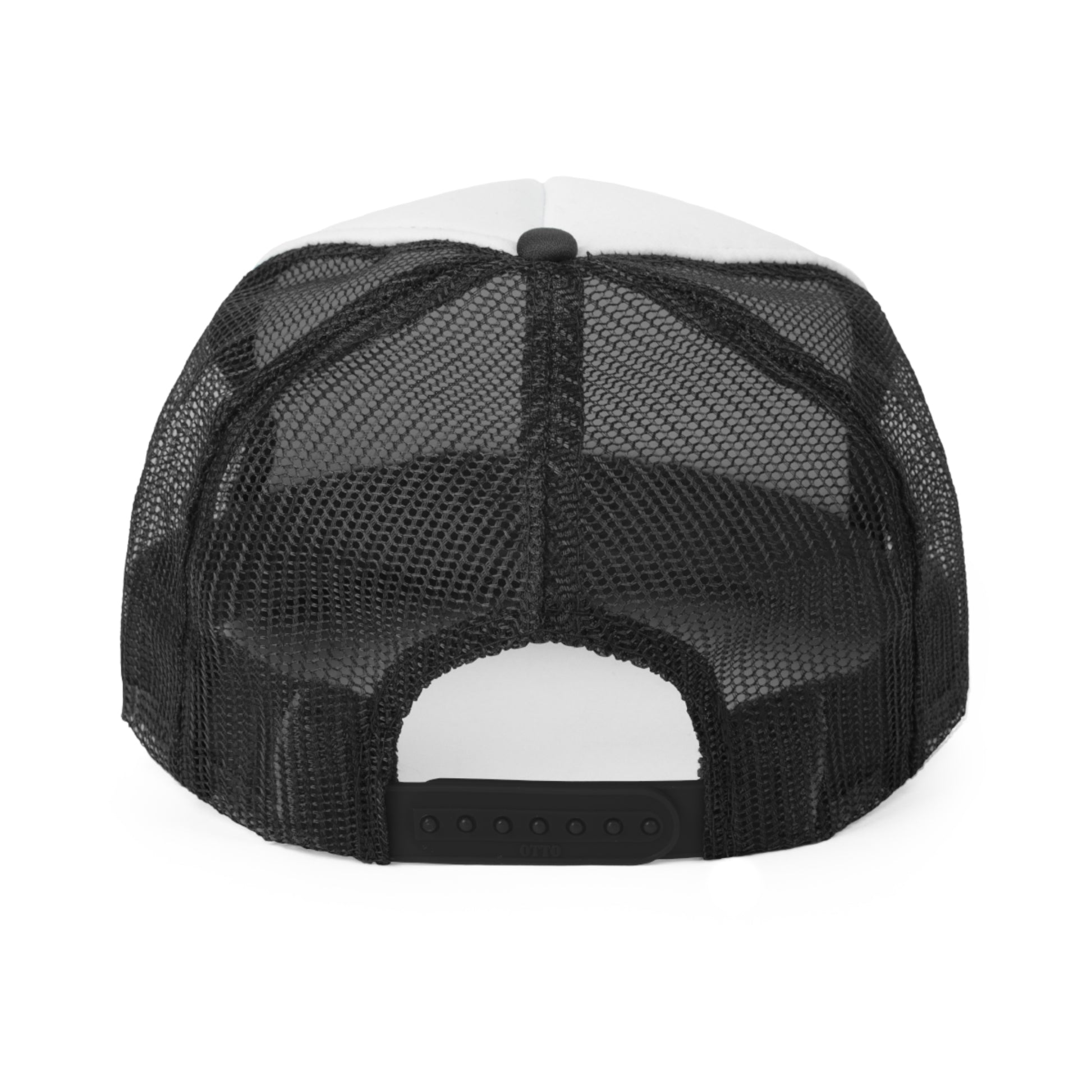 Mesh back trucker hat with sexual humor text
