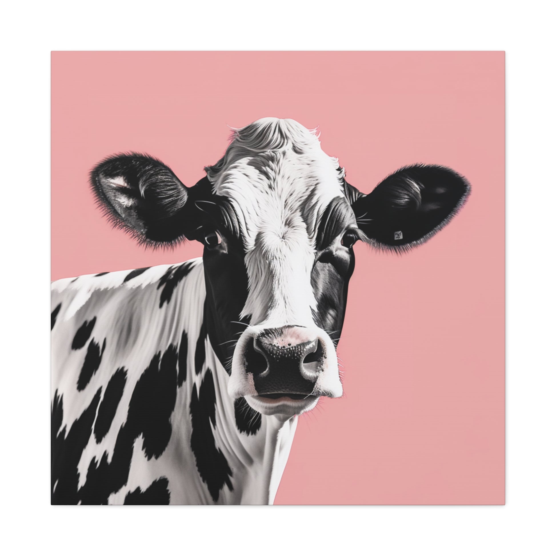 Contemporary cow canvas with pink background
