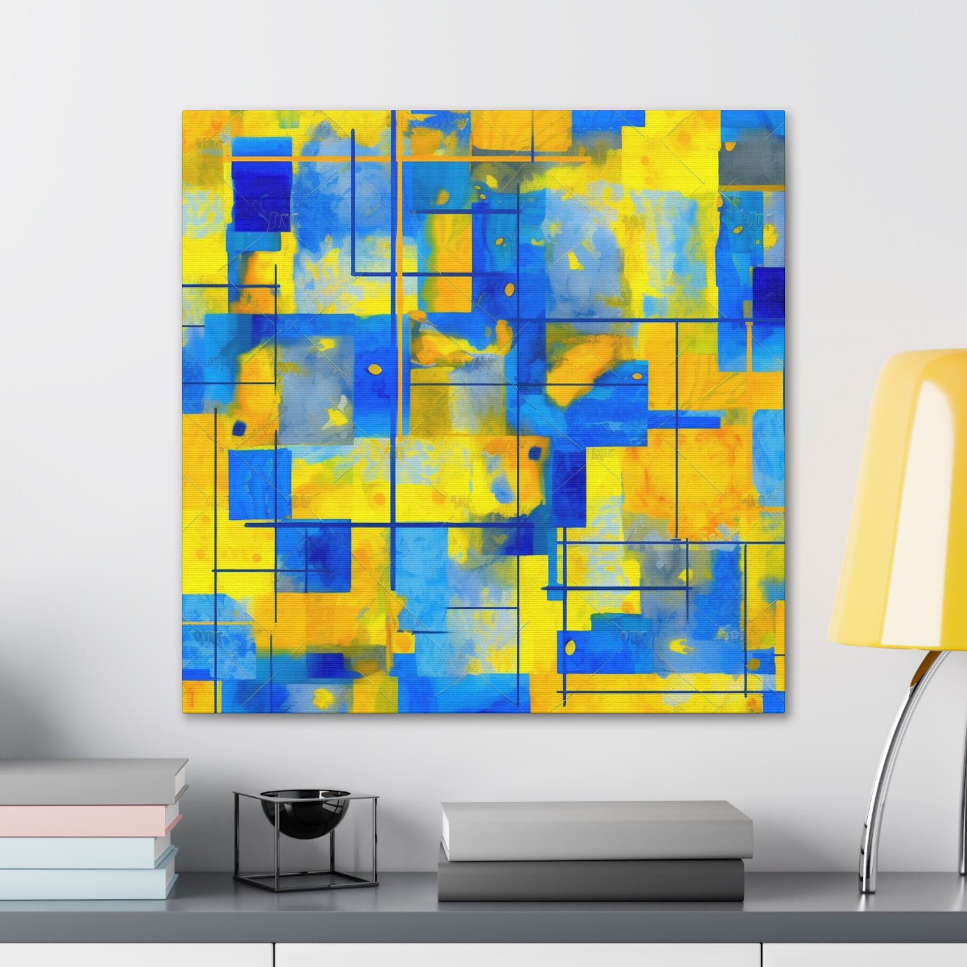 Vibrant blue canvas print with contemporary abstract style
