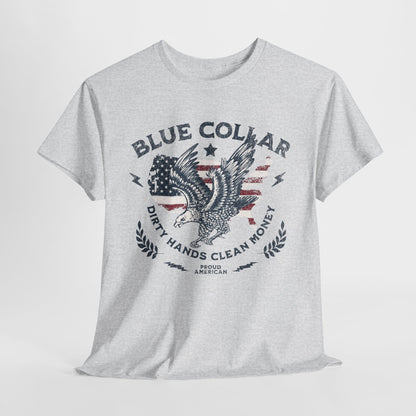 Gray t-shirt with an eagle graphic and text on a white background