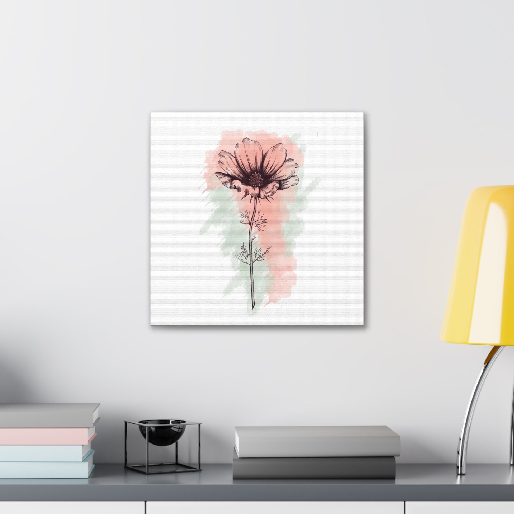 Watercolor wall mural with pink and white flower for modern homes
