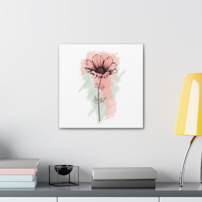 Watercolor wall mural with pink and white flower for modern homes

