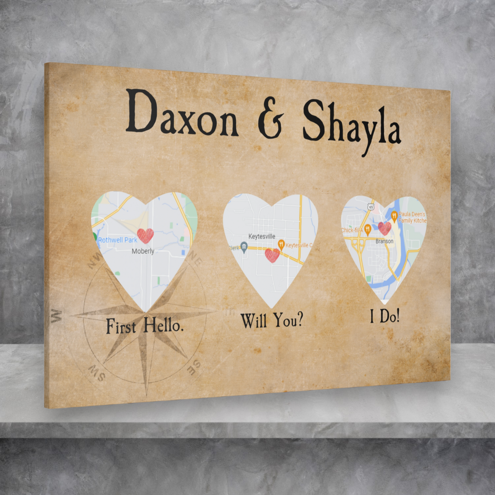 Wedding Wall Art – Hello, Will You, I Do Custom Map Canvas

