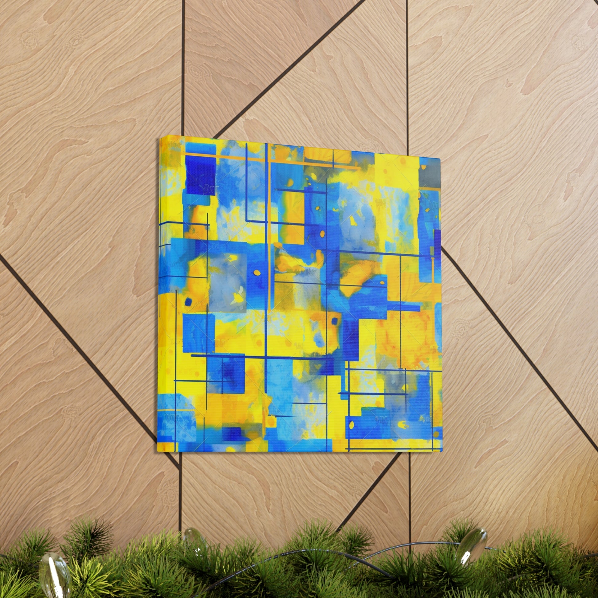 High-quality yellow canvas print with bold patterns
