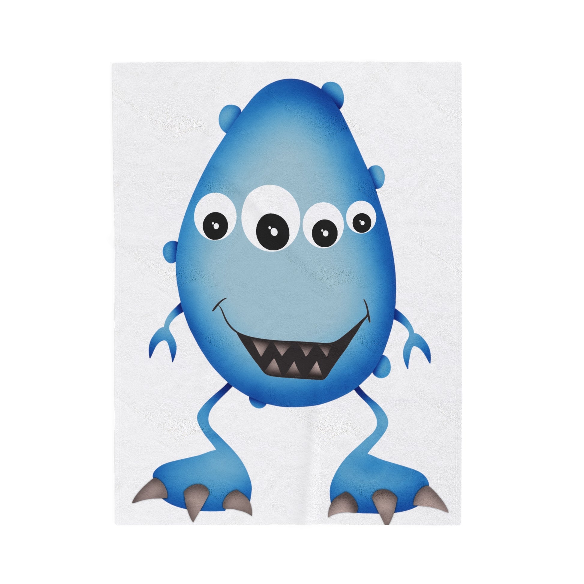 Cute blue monster design on the kids' blanket.