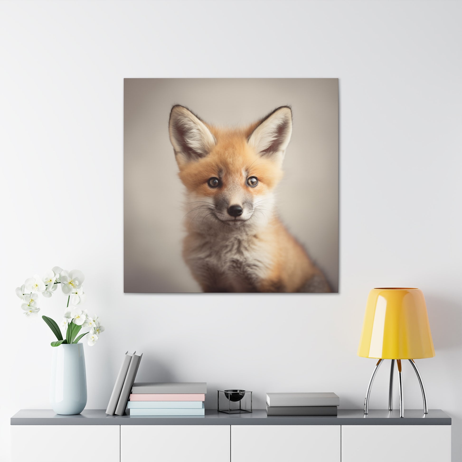 Fox canvas with close-up of baby fox looking at the viewer
