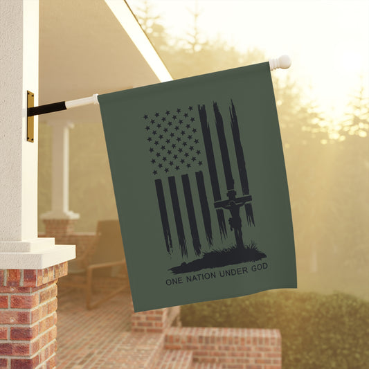 One Nation Under God flag with American flag and Jesus on the cross.
