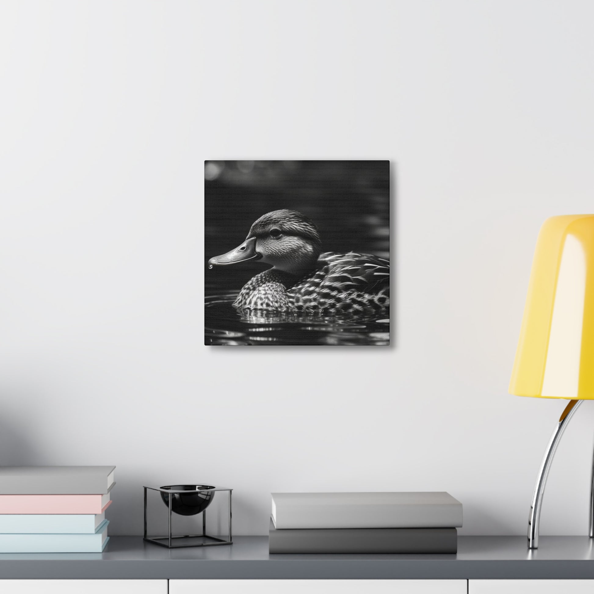 Floating mallard duck wall art in black and white
