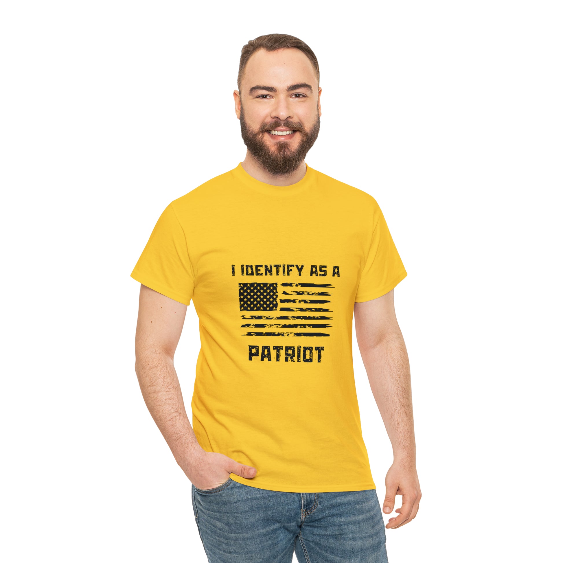 I Identify as a Patriot shirt with distressed American flag design
