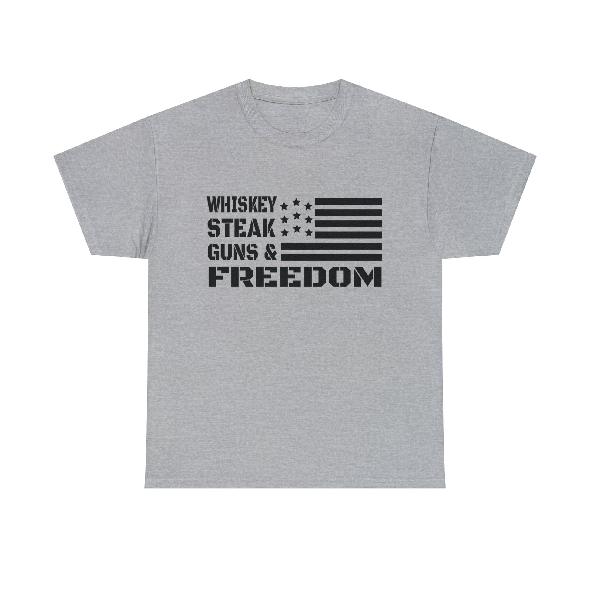 Patriotic t-shirt with rustic American flag and cowboy values
