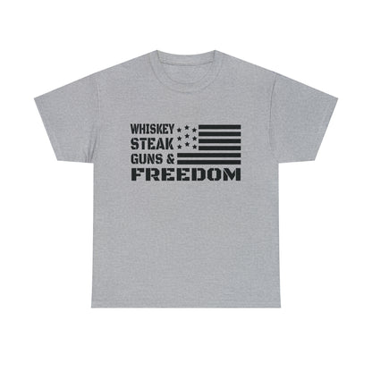 Patriotic t-shirt with rustic American flag and cowboy values
