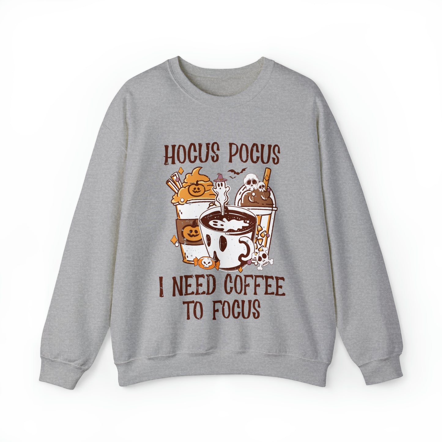 Halloween-themed sweatshirt with coffee and frappe graphics
