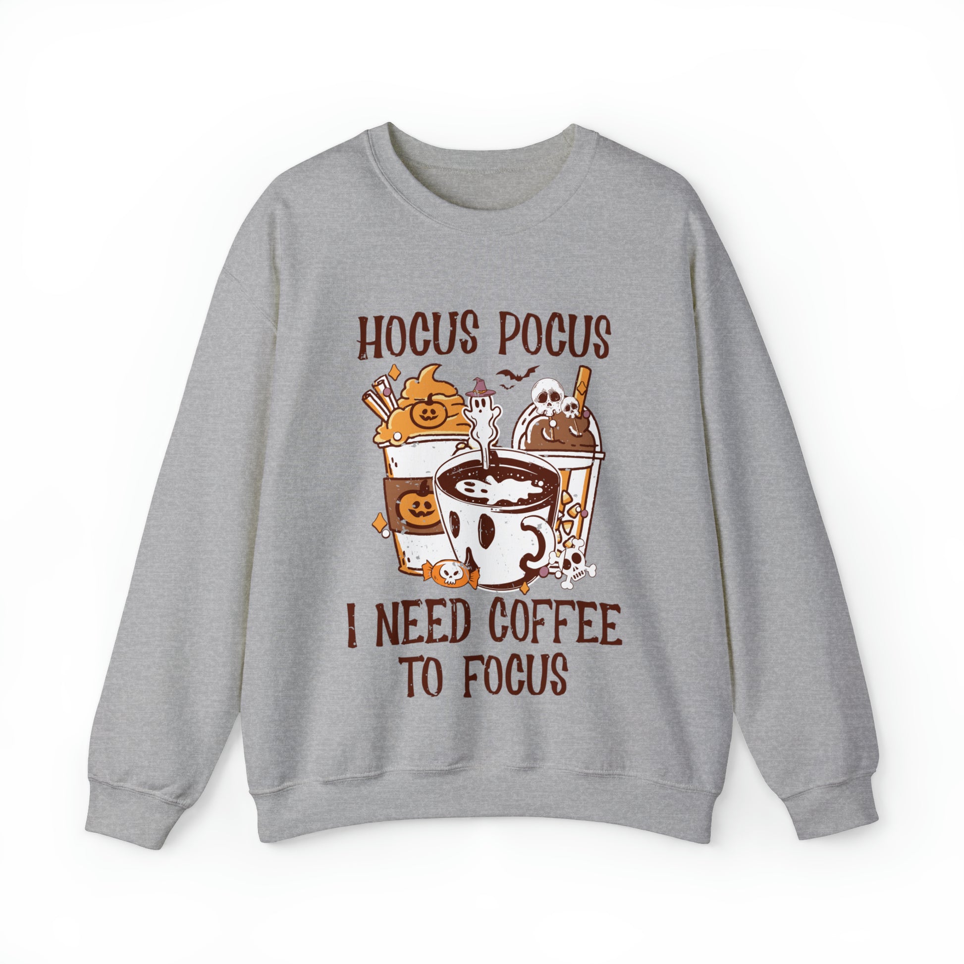 Halloween-themed sweatshirt with coffee and frappe graphics
