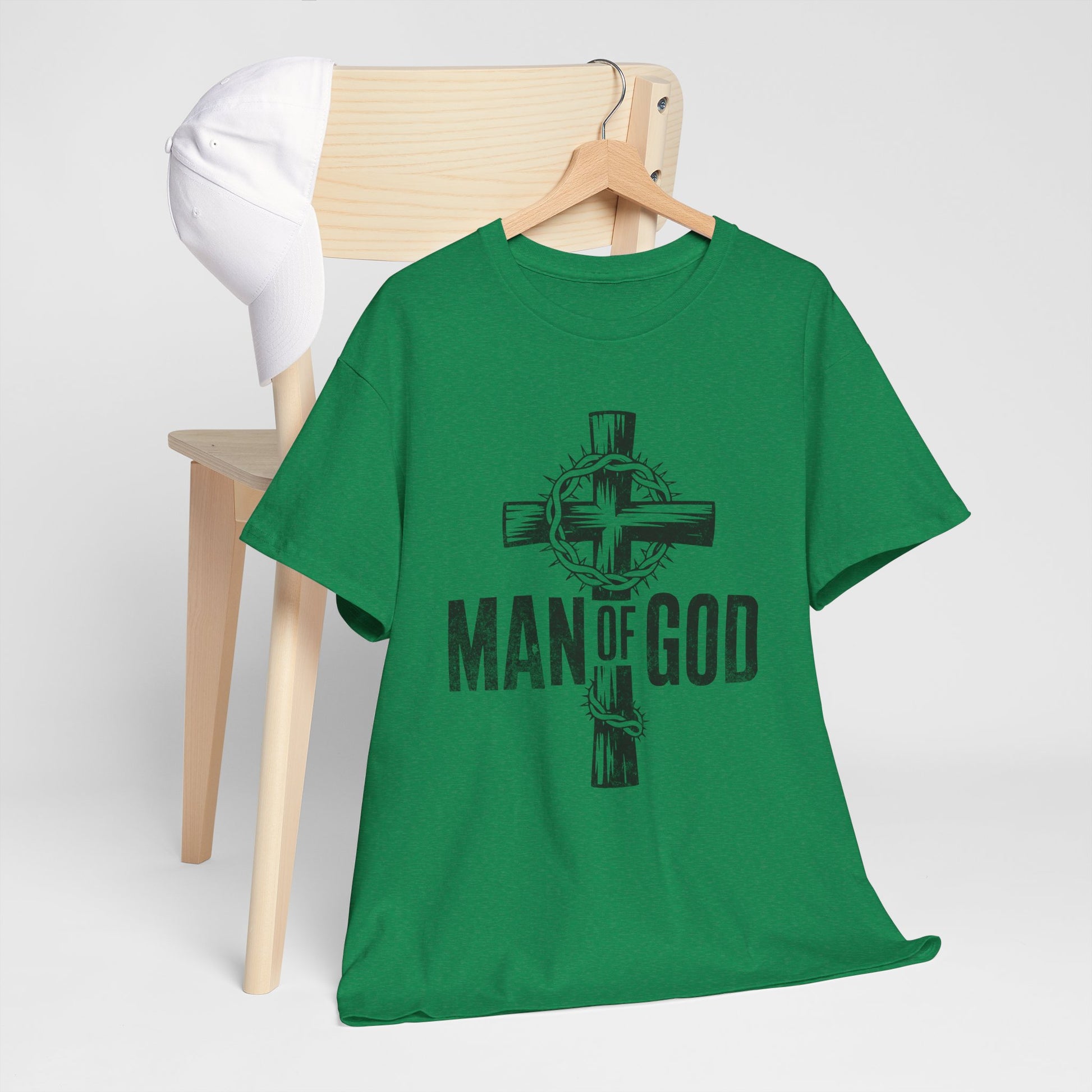 Men's faith-based t-shirt with Man of God text and cross
