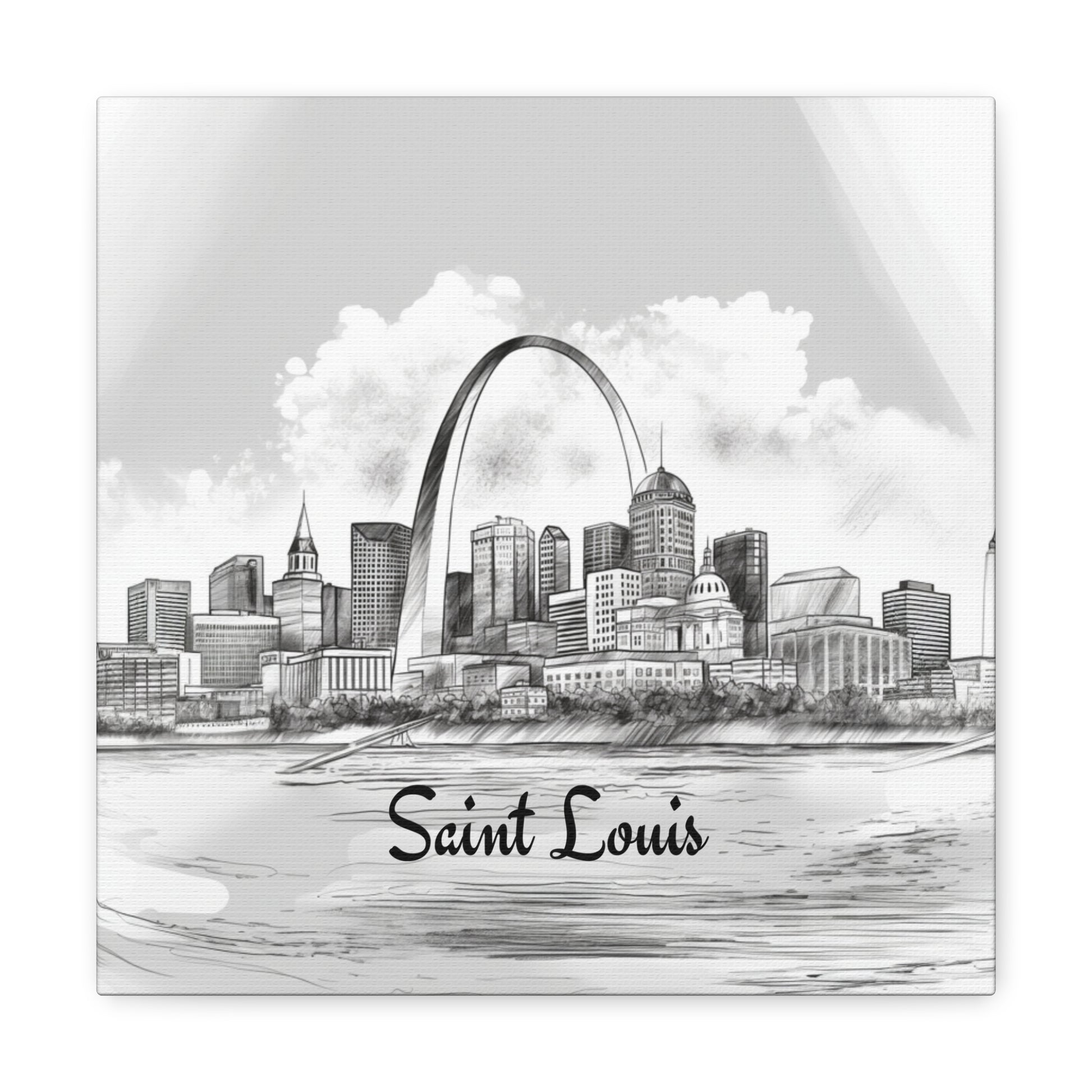 St. Louis art print with monochrome skyline and Gateway Arch