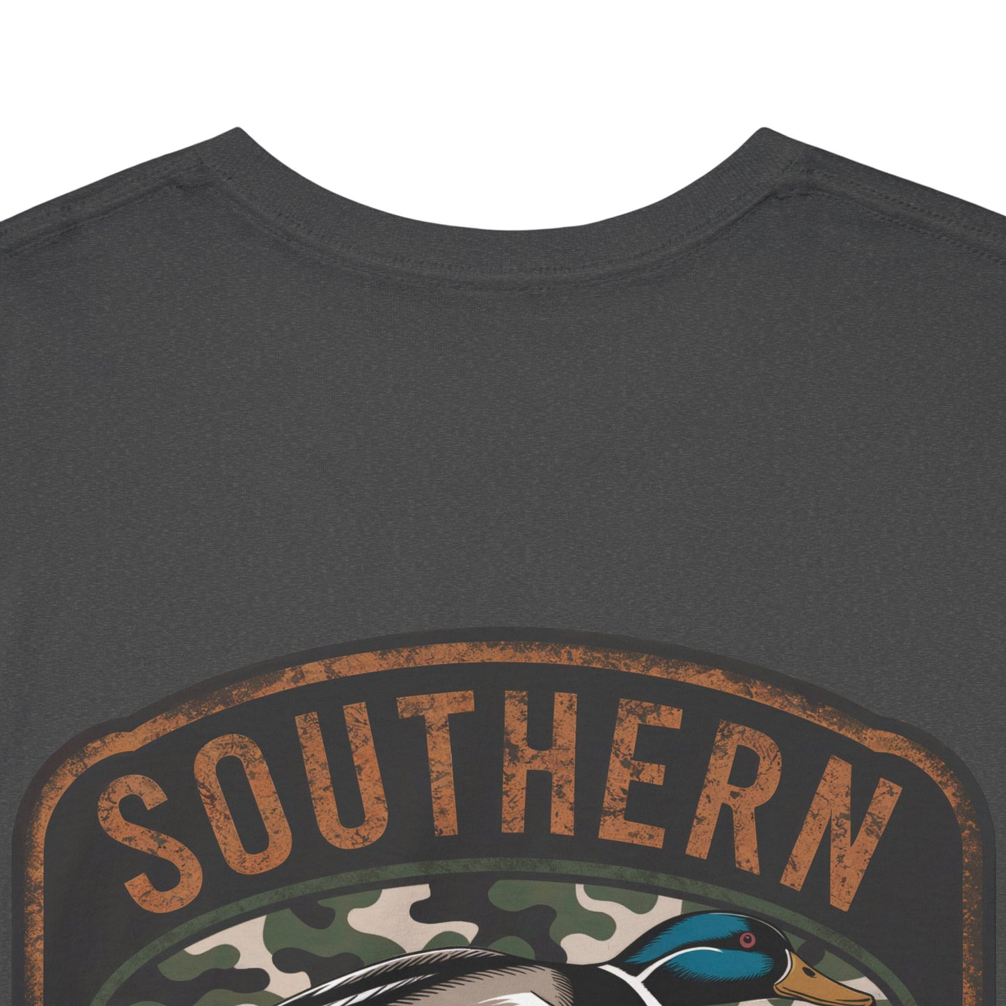 flying duck shirt with camouflage oval emblem