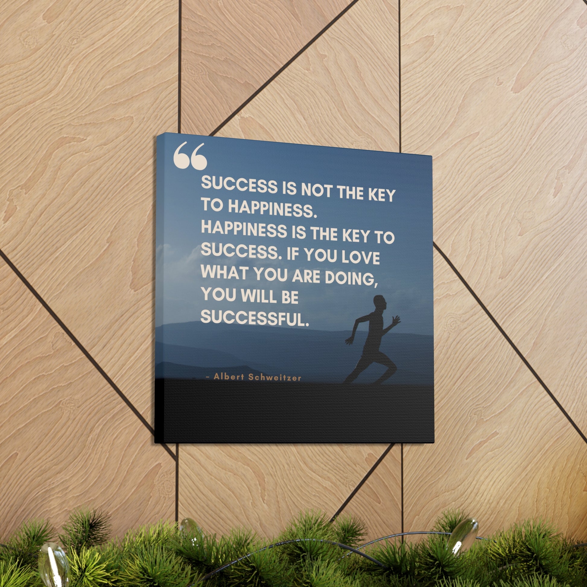 Inspirational canvas art featuring a man running near mountains
